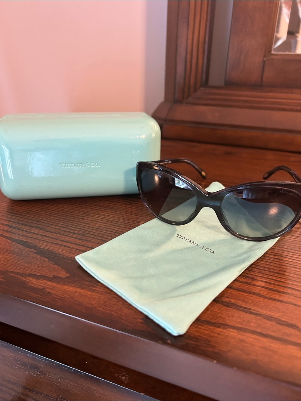 Tiffany & Co. Women’s Black Cat-Eye Sunglasses with Tiffany Blue Case